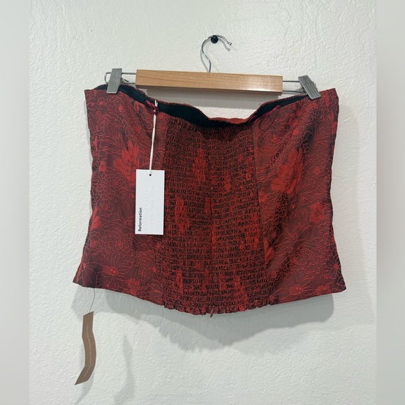 NWT Reformation Giorgia Tube Top Red Floral Jacquard in size 12 - Picture 5 of 7